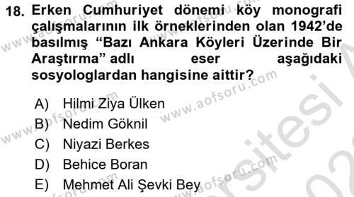 Türkiye´de Sosyoloji Dersi 2021 - 2022 Yılı (Vize) Ara Sınavı 18. Soru