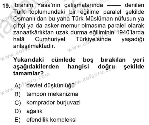 Türkiye´de Sosyoloji Dersi 2021 - 2022 Yılı (Vize) Ara Sınavı 19. Soru