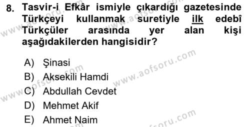 Türkiye´de Sosyoloji Dersi 2021 - 2022 Yılı (Vize) Ara Sınavı 8. Soru