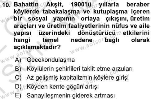 Türkiye´de Sosyoloji Dersi 2021 - 2022 Yılı (Final) Dönem Sonu Sınavı 10. Soru