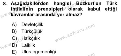 Türkiye´de Sosyoloji Dersi 2021 - 2022 Yılı Yaz Okulu Sınavı 8. Soru