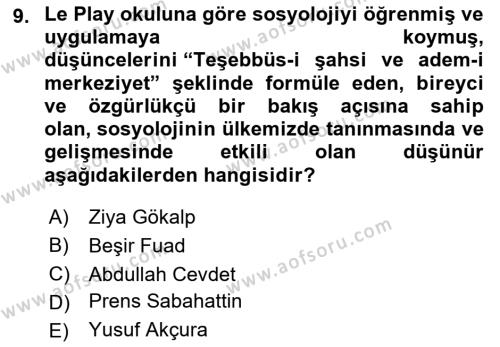 Türkiye´de Sosyoloji Dersi 2022 - 2023 Yılı (Vize) Ara Sınavı 9. Soru