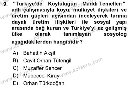 Türkiye´de Sosyoloji Dersi 2022 - 2023 Yılı (Final) Dönem Sonu Sınavı 9. Soru