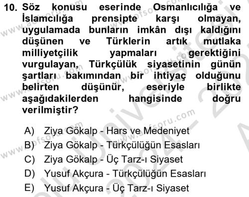 Türkiye´de Sosyoloji Dersi 2024 - 2025 Yılı (Vize) Ara Sınavı 10. Soru