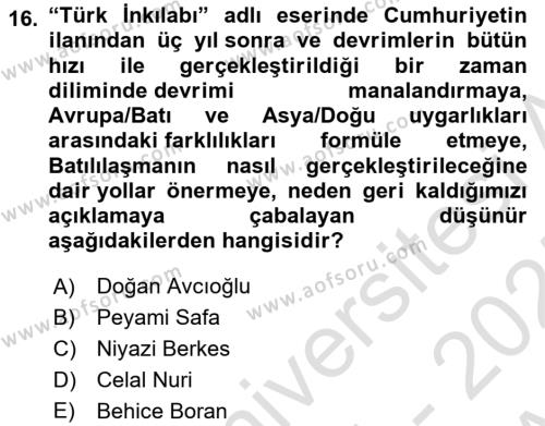 Türkiye´de Sosyoloji Dersi 2024 - 2025 Yılı (Vize) Ara Sınavı 16. Soru