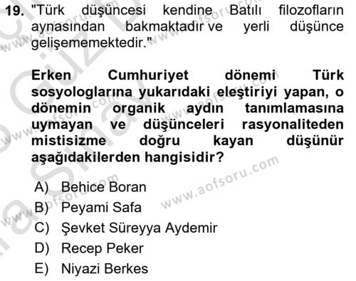 Türkiye´de Sosyoloji Dersi 2024 - 2025 Yılı (Vize) Ara Sınavı 19. Soru