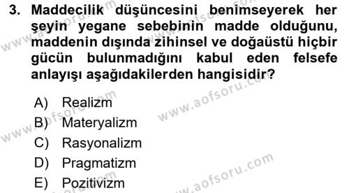 Türkiye´de Sosyoloji Dersi 2024 - 2025 Yılı (Vize) Ara Sınavı 3. Soru