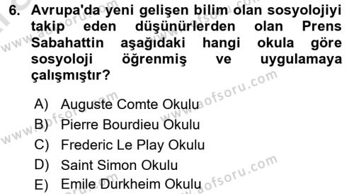 Türkiye´de Sosyoloji Dersi 2024 - 2025 Yılı (Vize) Ara Sınavı 6. Soru