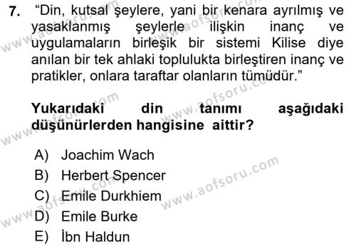 Din ve Toplum Dersi 2018 - 2019 Yılı (Vize) Ara Sınavı 7. Soru