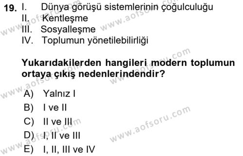 Din ve Toplum Dersi 2020 - 2021 Yılı Yaz Okulu Sınavı 19. Soru