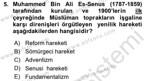 Din ve Toplum Dersi 2020 - 2021 Yılı Yaz Okulu Sınavı 5. Soru