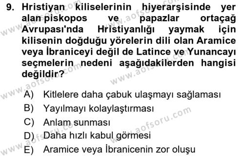 Din ve Toplum Dersi 2020 - 2021 Yılı Yaz Okulu Sınavı 9. Soru