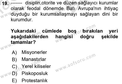 Din ve Toplum Dersi 2021 - 2022 Yılı (Vize) Ara Sınavı 19. Soru