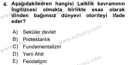 Din ve Toplum Dersi 2021 - 2022 Yılı (Vize) Ara Sınavı 4. Soru