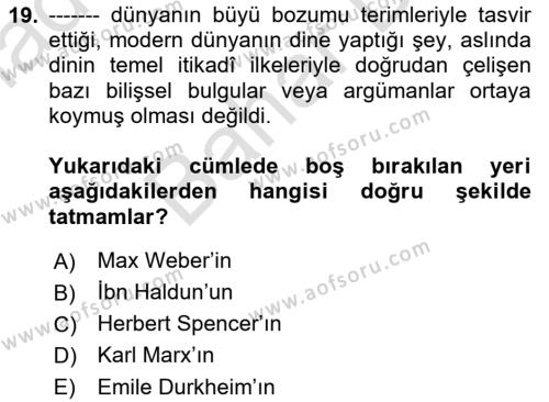 Din ve Toplum Dersi 2021 - 2022 Yılı (Final) Dönem Sonu Sınavı 19. Soru