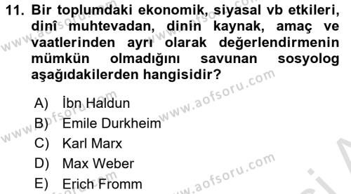 Din ve Toplum Dersi 2021 - 2022 Yılı Yaz Okulu Sınavı 11. Soru