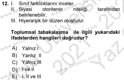 Din ve Toplum Dersi 2021 - 2022 Yılı Yaz Okulu Sınavı 12. Soru