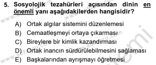 Din ve Toplum Dersi 2021 - 2022 Yılı Yaz Okulu Sınavı 5. Soru