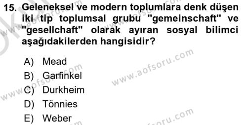 Din ve Toplum Dersi 2022 - 2023 Yılı Yaz Okulu Sınavı 15. Soru