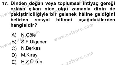 Din ve Toplum Dersi 2022 - 2023 Yılı Yaz Okulu Sınavı 17. Soru