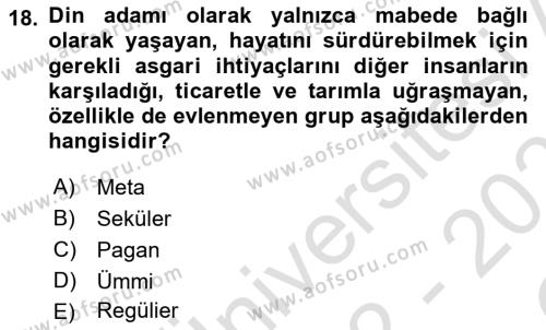 Din ve Toplum Dersi 2022 - 2023 Yılı Yaz Okulu Sınavı 18. Soru