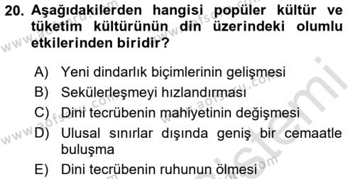 Din ve Toplum Dersi 2022 - 2023 Yılı Yaz Okulu Sınavı 20. Soru