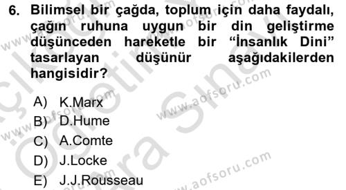 Din ve Toplum Dersi 2023 - 2024 Yılı (Vize) Ara Sınavı 6. Soru