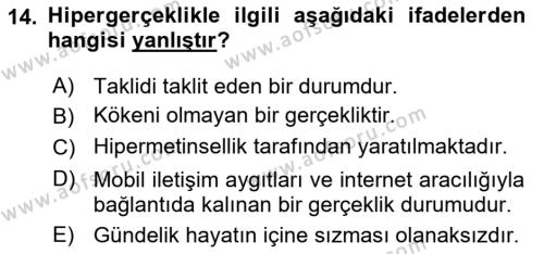 İletişim Sosyolojisi Dersi 2019 - 2020 Yılı (Final) Dönem Sonu Sınavı 14. Soru