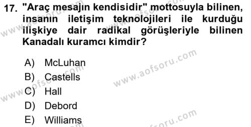 İletişim Sosyolojisi Dersi 2019 - 2020 Yılı (Final) Dönem Sonu Sınavı 17. Soru