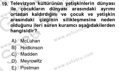 İletişim Sosyolojisi Dersi 2019 - 2020 Yılı (Final) Dönem Sonu Sınavı 19. Soru