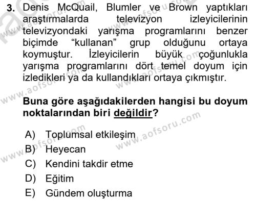 İletişim Sosyolojisi Dersi 2019 - 2020 Yılı (Final) Dönem Sonu Sınavı 3. Soru