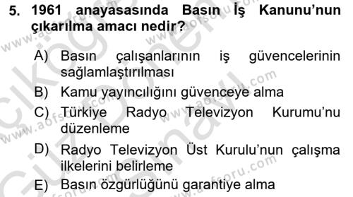 İletişim Sosyolojisi Dersi 2019 - 2020 Yılı (Final) Dönem Sonu Sınavı 5. Soru