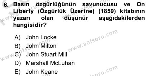 İletişim Sosyolojisi Dersi 2019 - 2020 Yılı (Final) Dönem Sonu Sınavı 6. Soru