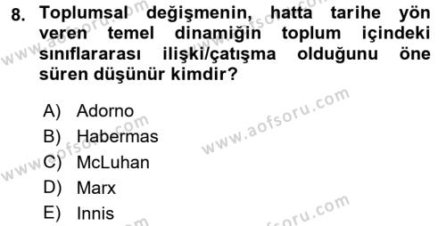 İletişim Sosyolojisi Dersi 2020 - 2021 Yılı Yaz Okulu Sınavı 8. Soru