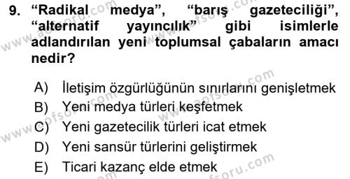 İletişim Sosyolojisi Dersi 2020 - 2021 Yılı Yaz Okulu Sınavı 9. Soru