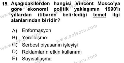 İletişim Sosyolojisi Dersi 2021 - 2022 Yılı (Vize) Ara Sınavı 15. Soru