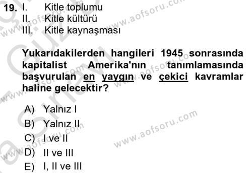 İletişim Sosyolojisi Dersi 2021 - 2022 Yılı (Vize) Ara Sınavı 19. Soru