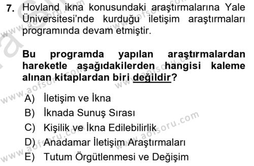 İletişim Sosyolojisi Dersi 2021 - 2022 Yılı (Vize) Ara Sınavı 7. Soru