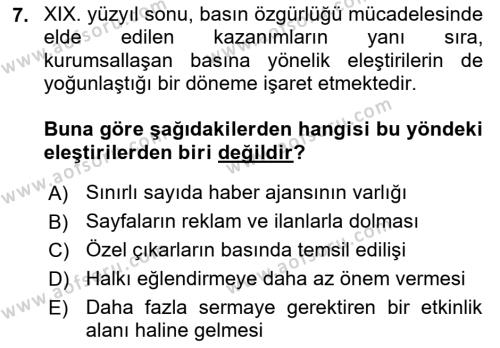 İletişim Sosyolojisi Dersi 2021 - 2022 Yılı (Final) Dönem Sonu Sınavı 7. Soru