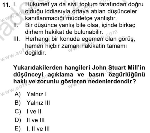 İletişim Sosyolojisi Dersi 2021 - 2022 Yılı Yaz Okulu Sınavı 11. Soru