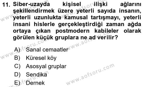 İletişim Sosyolojisi Dersi 2022 - 2023 Yılı (Final) Dönem Sonu Sınavı 11. Soru