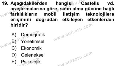 İletişim Sosyolojisi Dersi 2022 - 2023 Yılı (Final) Dönem Sonu Sınavı 19. Soru