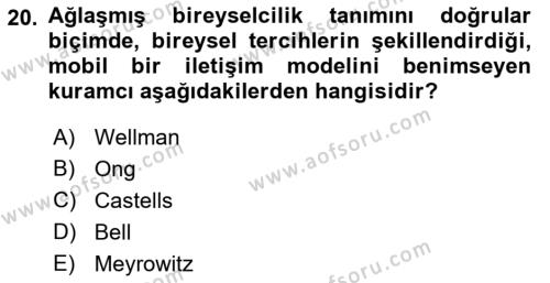 İletişim Sosyolojisi Dersi 2022 - 2023 Yılı Yaz Okulu Sınavı 20. Soru