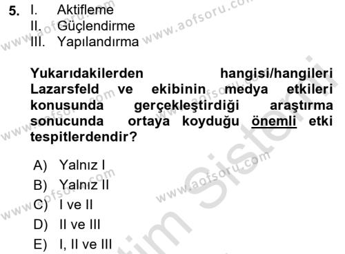 İletişim Sosyolojisi Dersi 2022 - 2023 Yılı Yaz Okulu Sınavı 5. Soru