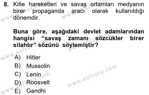 İletişim Sosyolojisi Dersi 2024 - 2025 Yılı (Vize) Ara Sınavı 8. Soru