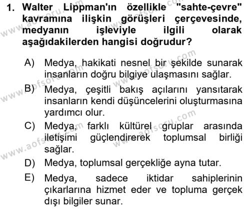 Medya Sosyolojisi Dersi 2023 - 2024 Yılı (Final) Dönem Sonu Sınavı 1. Soru