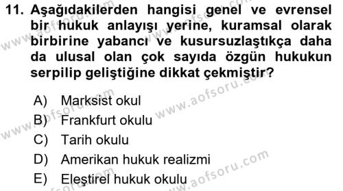 Hukuk Sosyolojisi Dersi 2022 - 2023 Yılı Yaz Okulu Sınavı 11. Soru