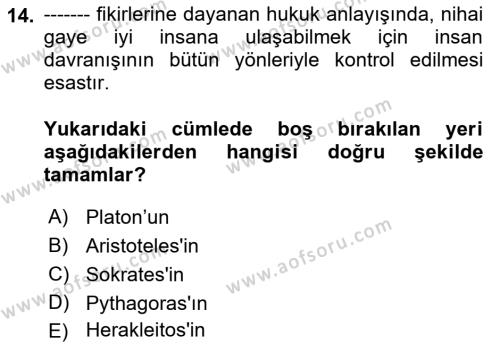 Hukuk Sosyolojisi Dersi 2023 - 2024 Yılı (Final) Dönem Sonu Sınavı 14. Soru