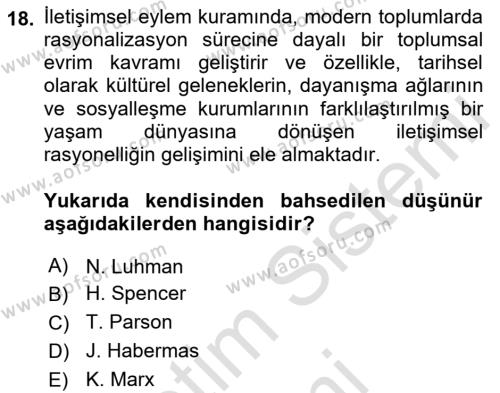 Hukuk Sosyolojisi Dersi 2023 - 2024 Yılı (Final) Dönem Sonu Sınavı 18. Soru