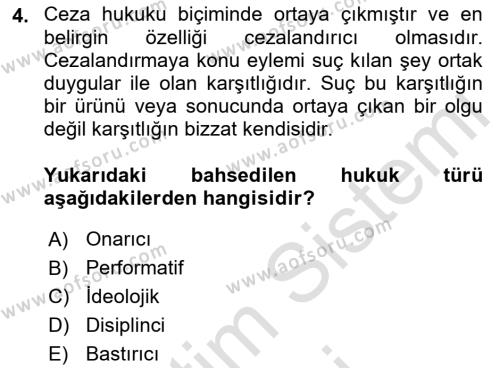 Hukuk Sosyolojisi Dersi 2023 - 2024 Yılı (Final) Dönem Sonu Sınavı 4. Soru